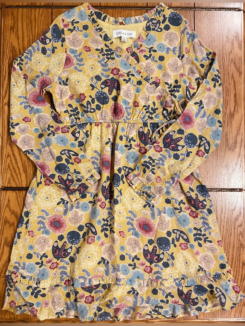 NWT Isobella and Chloe girls dress, size 14, mustard color pattern, lined